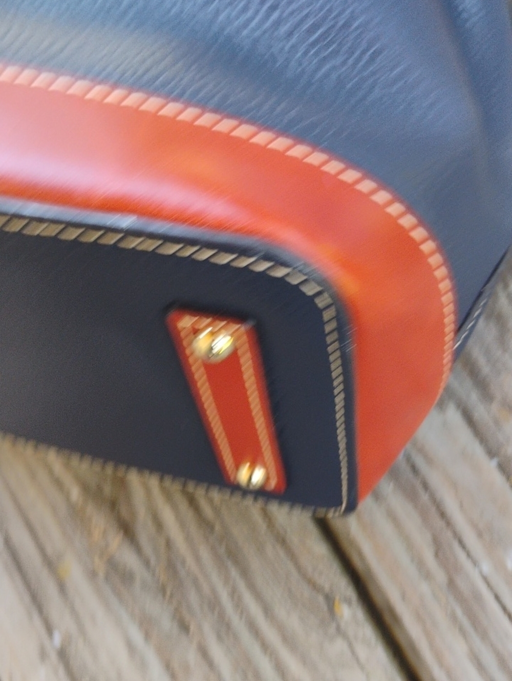 Dooney & Bourke Navy and Tan Pebble Leather Drawstring Bucket Shoulder Bag - Picture 5 of 10